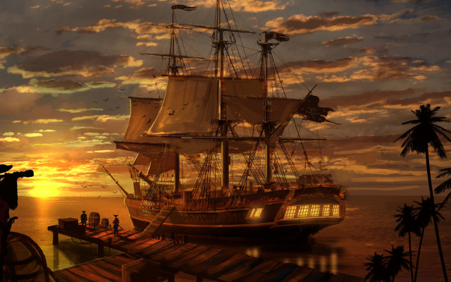 Ship sunset ocean photographer matte free wallpaper - medium preview image