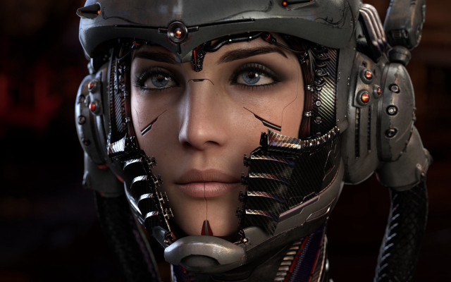 Woman helmet sci fi cyberpunk #2 free wallpaper - medium preview image