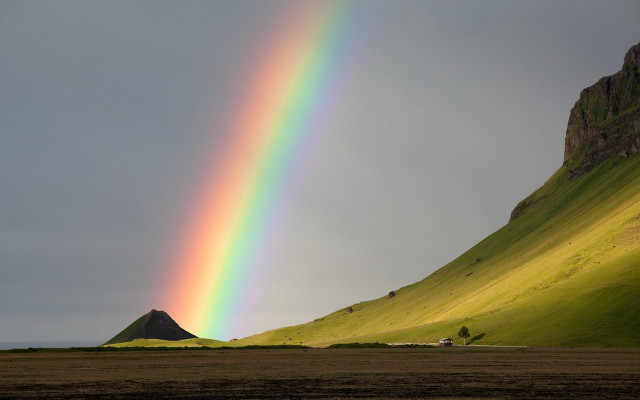 Rainbow mountain hill house green free wallpaper - medium preview image