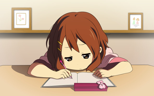 Girl reading book writing desk free wallpaper - medium preview image