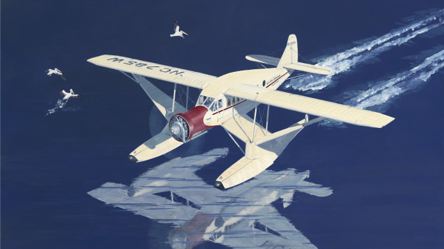 Small plane flying over water #2 free wallpaper - medium preview image