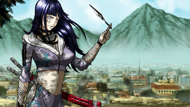 Woman city mountains fantasy manga free wallpaper - medium preview image