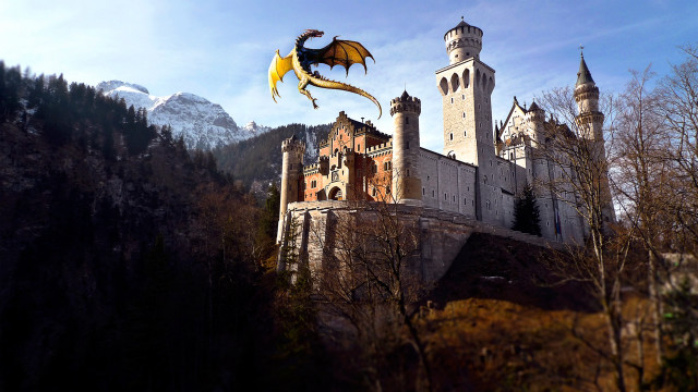 Dragon castle mountain blue sky free wallpaper - medium preview image