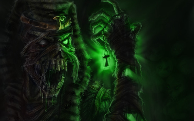 Demonic figures green lights cross free wallpaper - medium preview image