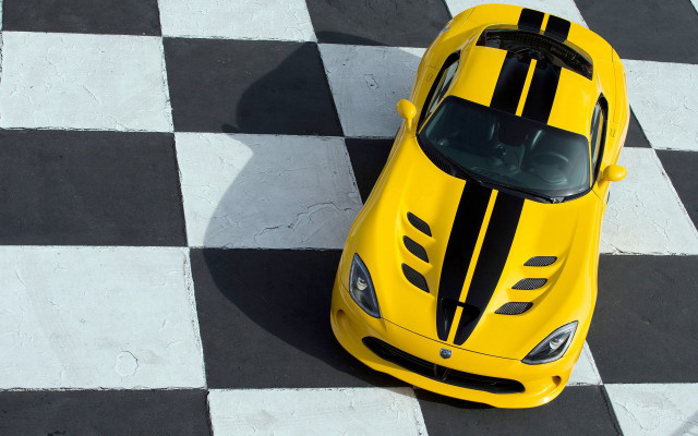 Yellow sports car checkered floor free wallpaper - medium preview image