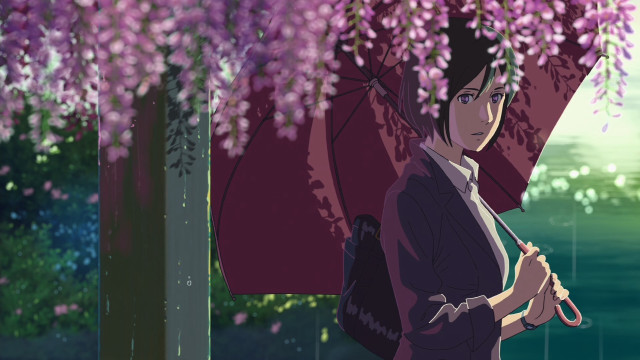 Woman umbrella purple flowers tree free wallpaper - medium preview image