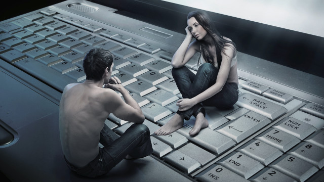 Man woman keyboard cellphones netart free wallpaper - medium preview image