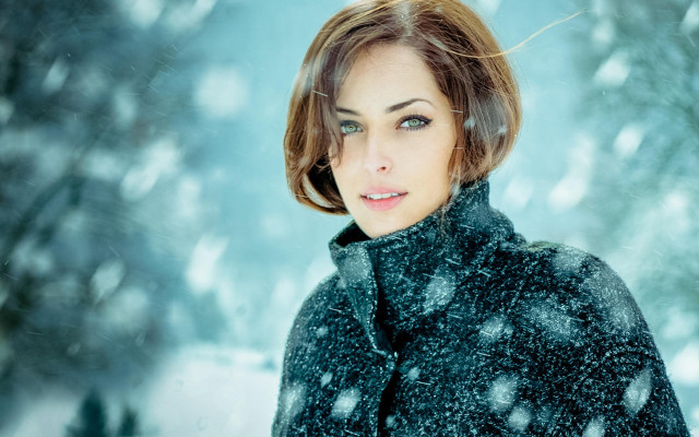 Woman black coat snow trees free wallpaper - medium preview image