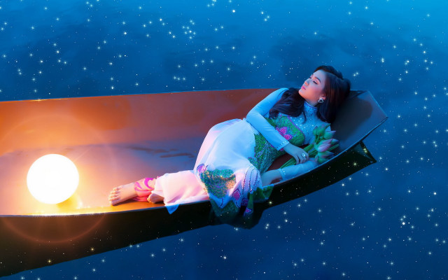 Woman boat water starry sky free wallpaper - medium preview image