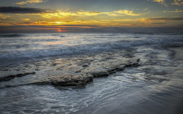 Beach waves sunset clouds matte free wallpaper - medium preview image