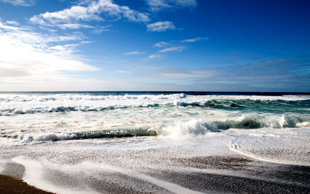 Beach waves shore clouds blue free wallpaper - medium preview image