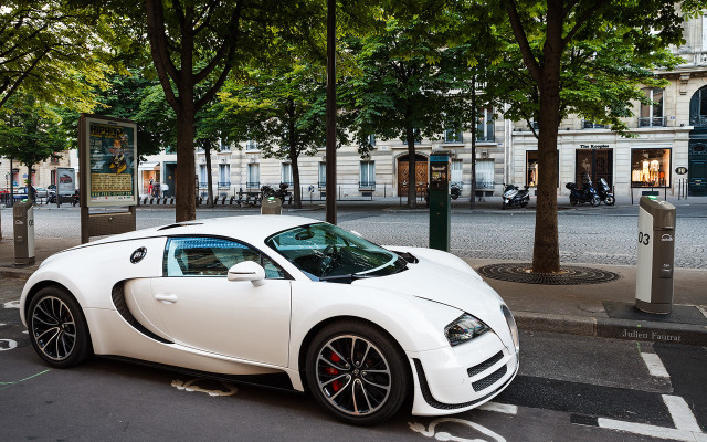 White bugatti roadside neoclassicism photorealistic free wallpaper - medium preview image