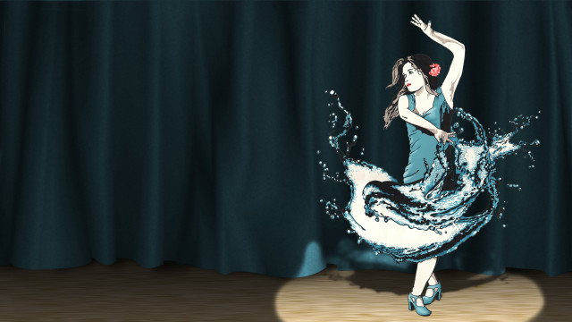 Woman blue dress dancing water free wallpaper - medium preview image