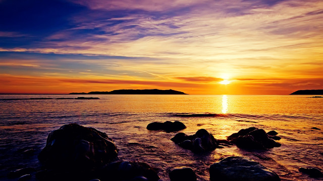 Sunset water rocks island matte free wallpaper - medium preview image