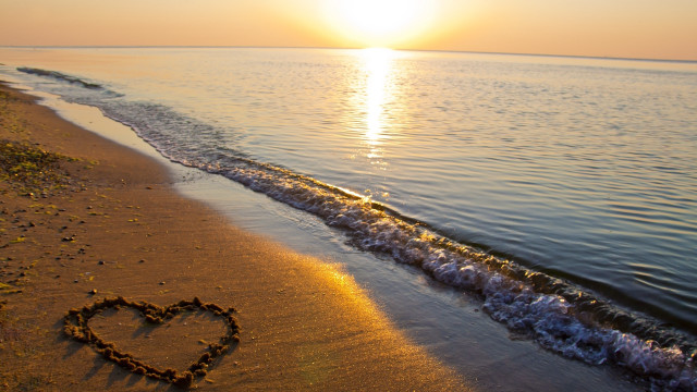 Heart sand beach sunset wave free wallpaper - medium preview image