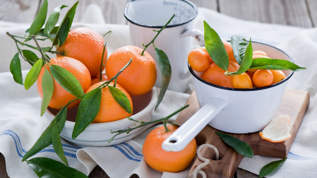Bowl oranges tea tablecloth napkin free wallpaper - medium preview image