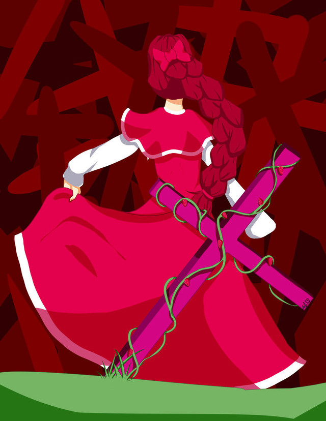 Woman pink dress cross red free wallpaper - medium preview image