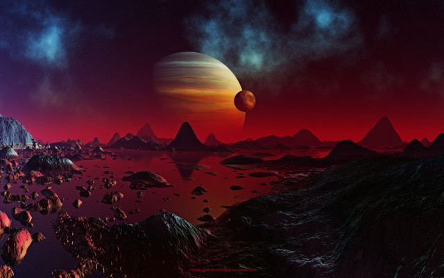 Distant planet mountains rocks space free wallpaper - medium preview image