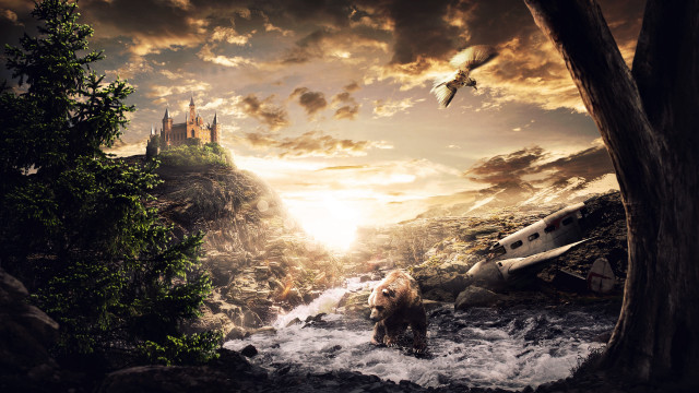 Bear river castle bird dusk free wallpaper - medium preview image