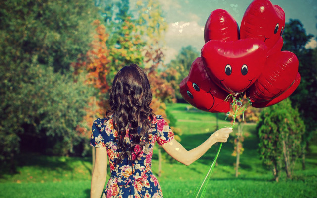 Girl red balloons love nature free wallpaper - medium preview image