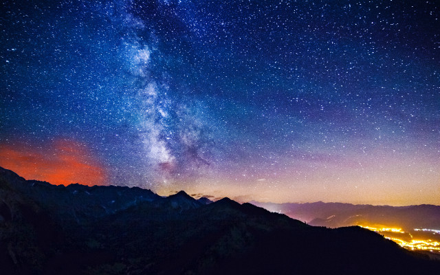 Night sky stars mountain city free wallpaper - medium preview image