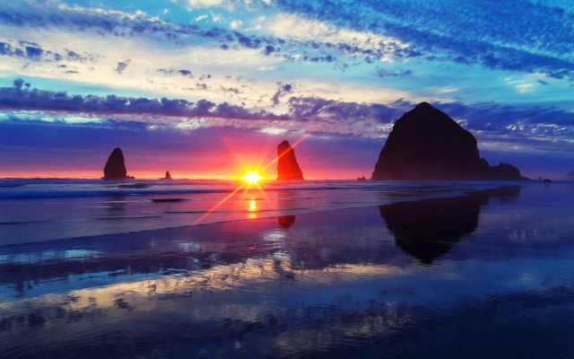 Sunset beach rock formation clouds #2 free wallpaper - medium preview image