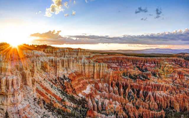 Sunset canyon trees rocks desert free wallpaper - medium preview image