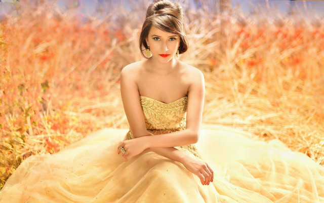 Woman yellow dress flower field free wallpaper - medium preview image