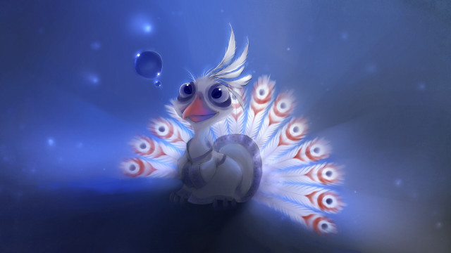 Peacock bubbles blue background surrealism free wallpaper - medium preview image