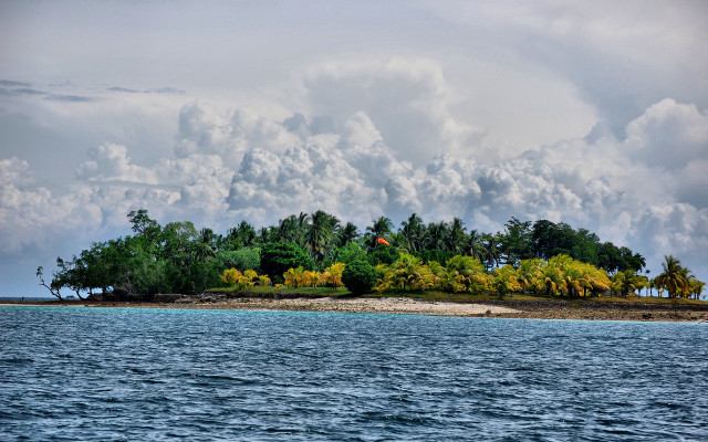 Small island trees clouds boat free wallpaper - medium preview image