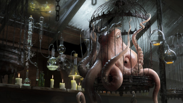 Octopus cage candles clock fantasy free wallpaper - medium preview image