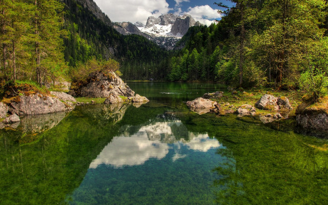 Mountain lake reflection forest rocks #2 free wallpaper - medium preview image