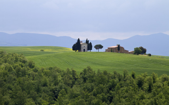 House trees mountains blue sky free wallpaper - medium preview image