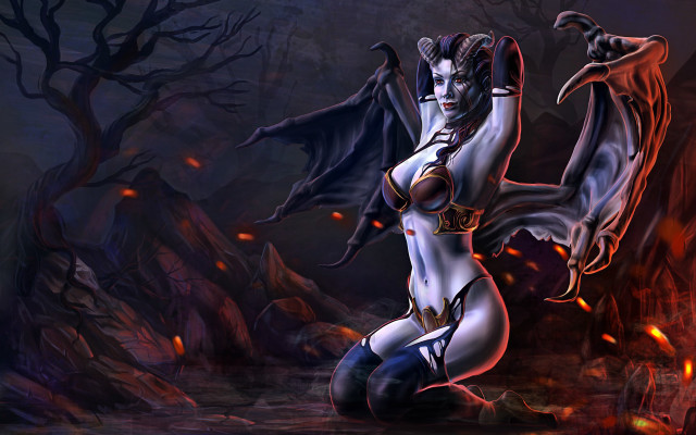 Gothic fantasy woman bat demon free wallpaper - medium preview image