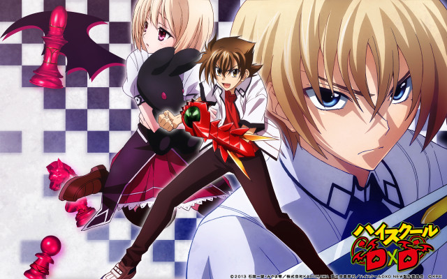 Anime characters checkered tiles red free wallpaper - medium preview image