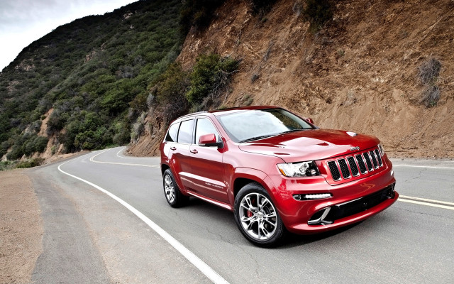 Red jeep mountain road cloudy free wallpaper - medium preview image