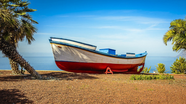 Boat beach palm ocean sky #2 free wallpaper - medium preview image