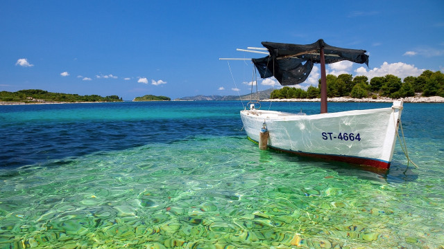 Beach island boat water sky free wallpaper - medium preview image