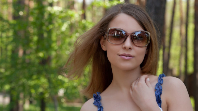 Woman blue dress sunglasses woods #2 free wallpaper - medium preview image