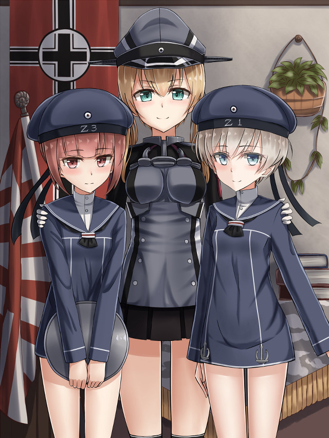 Anime girls uniform flag window free wallpaper - medium preview image