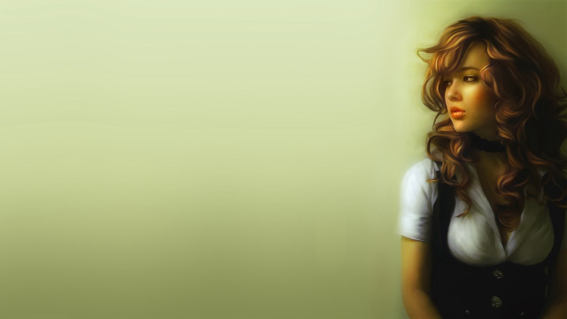 Gothic photorealistic woman redhair suspenders free wallpaper - medium preview image