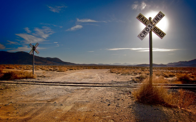 Railroad crossing matte painting western free wallpaper - medium preview image