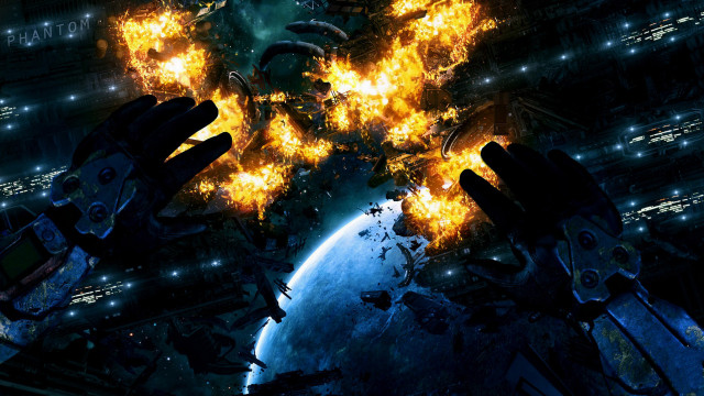 Sci fi space battle cityscape free wallpaper - medium preview image