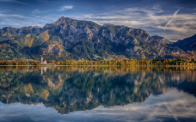 Mountain lake reflection church city free wallpaper - medium preview image