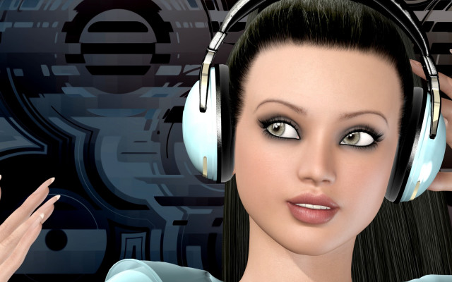 Woman headphones clock smile browneyes free wallpaper - medium preview image