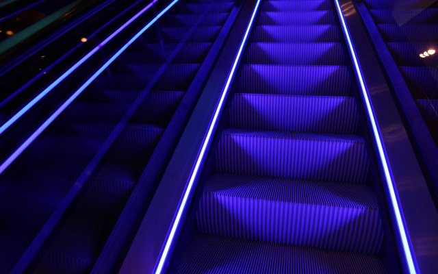 Blue escalator lights person cyberpunk free wallpaper - medium preview image