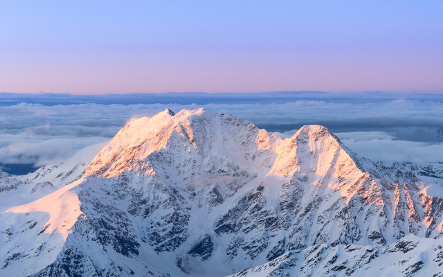 Snowy mountain urban lake sunset free wallpaper - medium preview image
