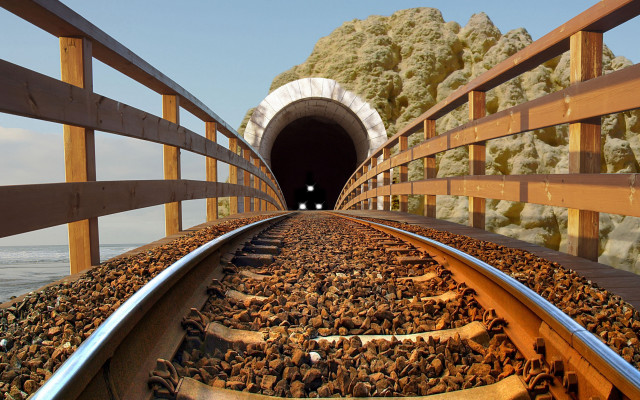 Train tunnel rocks light autumn free wallpaper - medium preview image