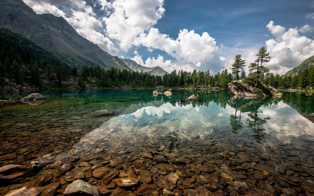 Lake mountains trees sky clouds #46 free wallpaper - medium preview image