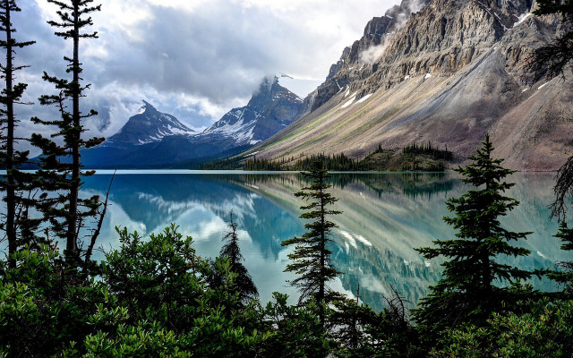 Mountain lake forest snow capped #2 free wallpaper - medium preview image